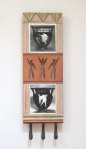 Vases, Wood, paint, transfers, mesh, 35x11x2"