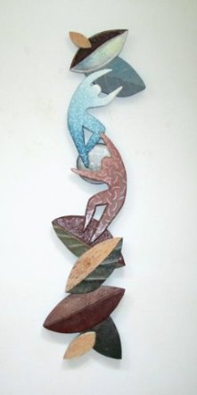 Woodland Nymphs I, 60x16x2", wood, paint, bark