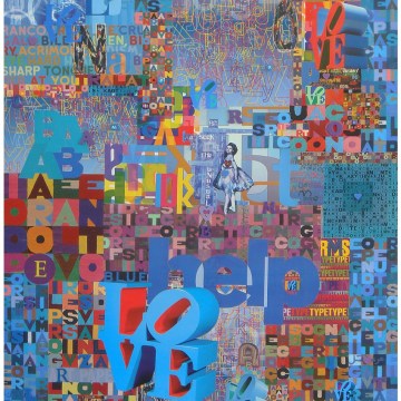 Robert Swedroe, Love Letters Blue (2008), Mixed Media on Board, 24" x 32"
