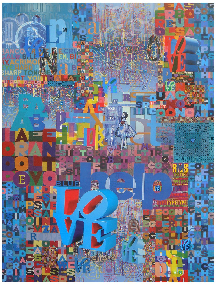 Robert Swedroe, Love Letters Blue (2008), Mixed Media on Board, 24" x 32"