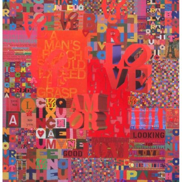 Robert Swedroe, Love Letters Red (2008), Mixed Media on Board, 24" x 32"