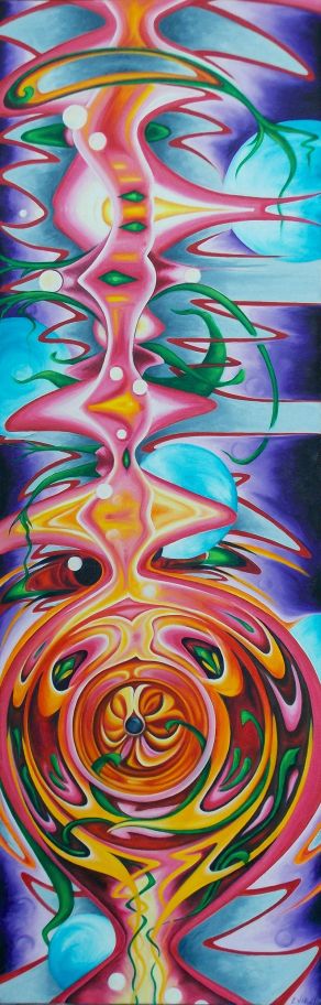 Evie Zimmer, Citric Acid (2014), Oil on Canvas, 12" x 36" x 1.5"